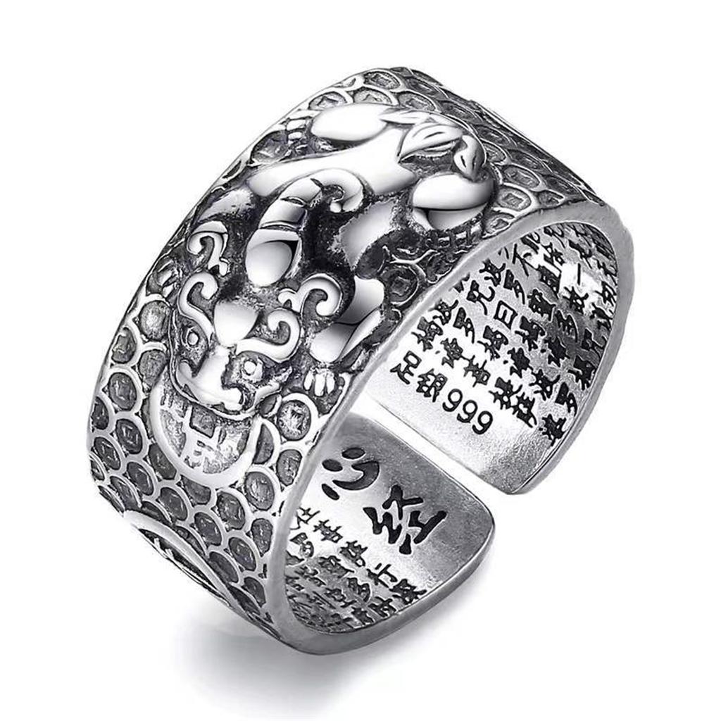 Anillos Chinos Pixiu de Feng Shui Para Mujeres Hombres Cobre Chapado en Plata Monedas Pi Xiu Anillo de Dedo Abierto Amuleto Riqueza Joyería de la Suerte