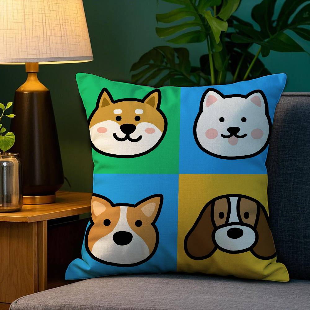 Cartoon Simple Lines Dog Pillow Case Anti-dustmite Pillowcase Invisible Zipper Silky Short Plush Sofa Cushion Cover