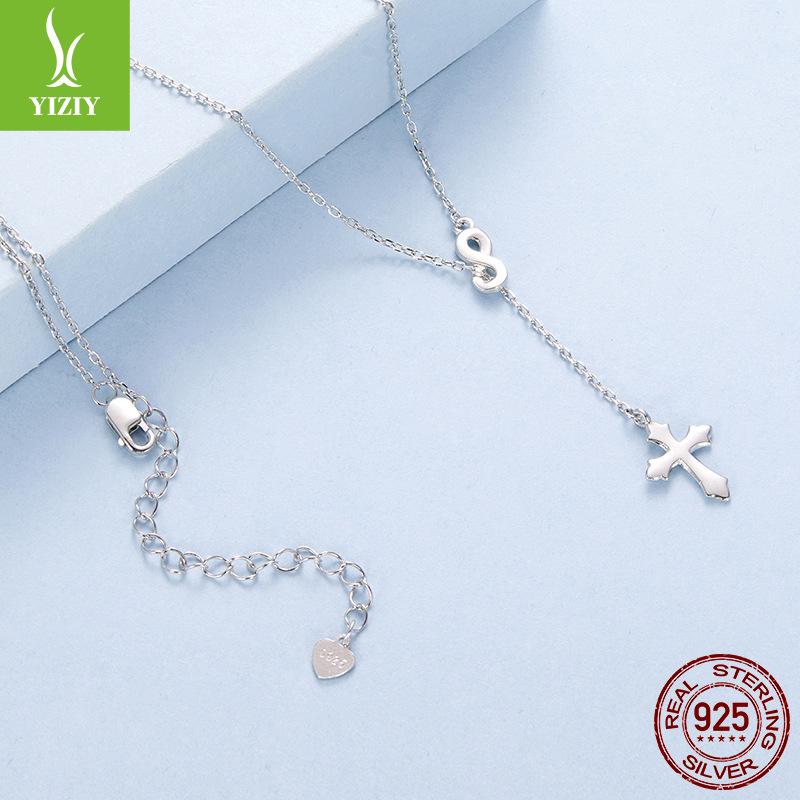 S925 Sterling Silver Eternal Cross Y Necklace, Pop Infinite Love Collarbone Chain