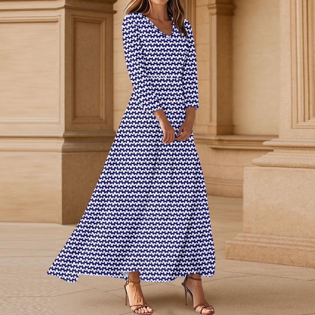 Dresses For Womens Vintage Flower Tunic Waisted Midi Dress Summer Casual  3/4 Sleeve Dress