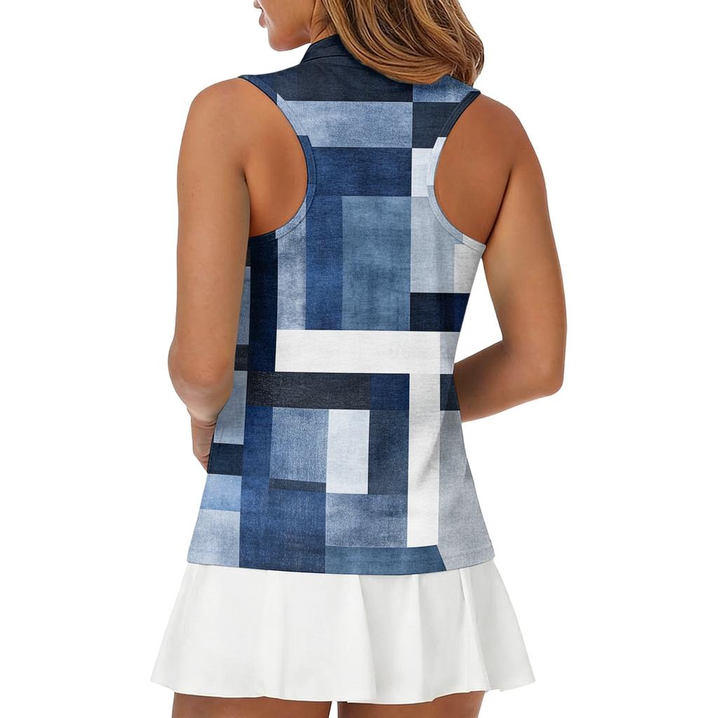Camiseta Polo de Golf sin Mangas para Mujer con Cuello con Cremallera Estampado Floral Camiseta sin Mangas Deportiva para Deportes y Actividades al Aire Libre
