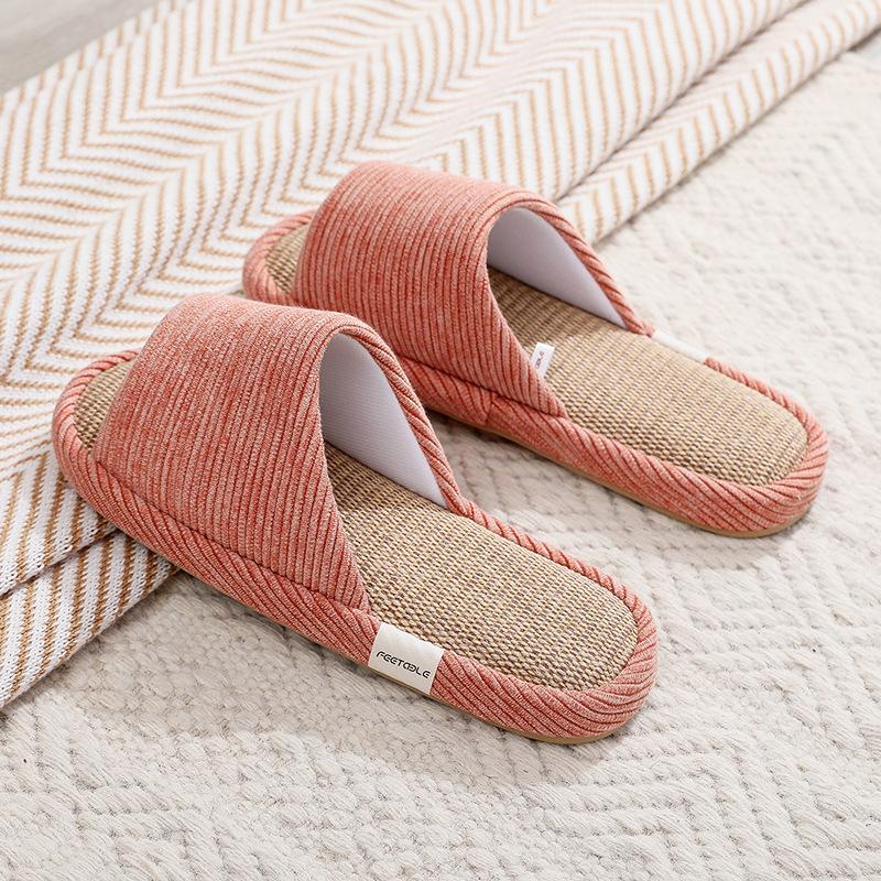 Linen slippers women's summer indoor home use non-slip sweat-absorbing breathable wooden floor sandals men