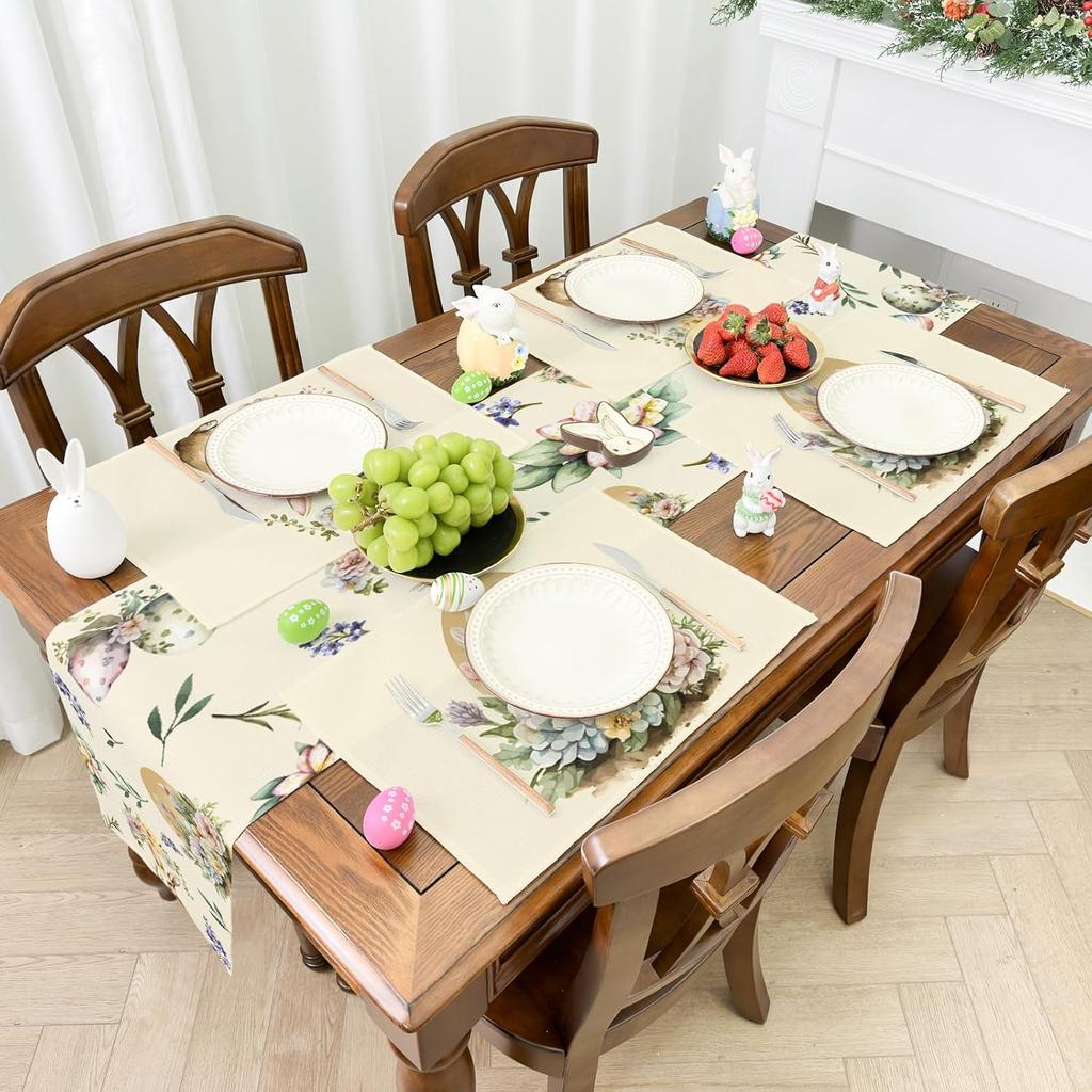 PATIO CHOICE Table Runner Easter Decorations Bunny Watercolor Easter Eggs Flower- Easter Table Runners Kitchen Dining Table Decoration for Home Party