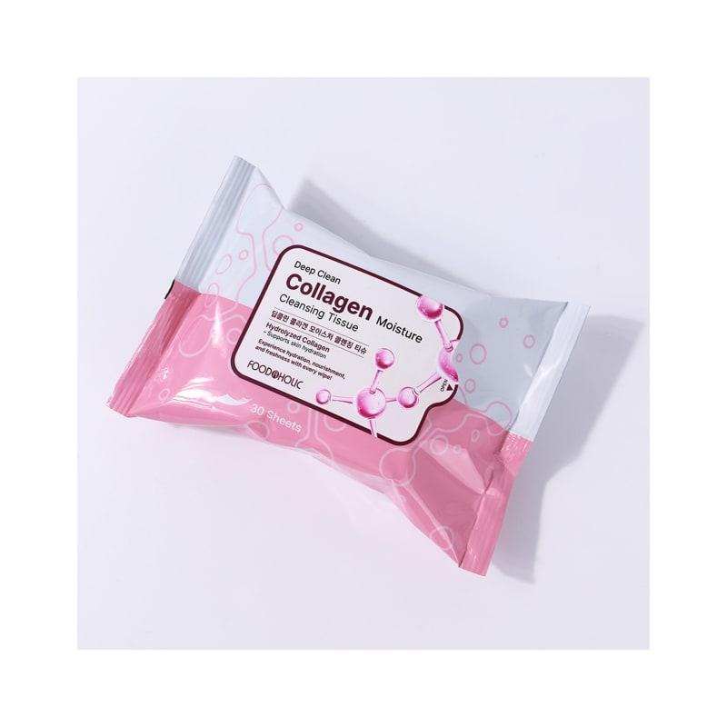(4 pcs) Foodaholic Deep Clean Collagen Moisture Cleansing Tissues (30 sheets) / Portable Moist Deep Cleansing