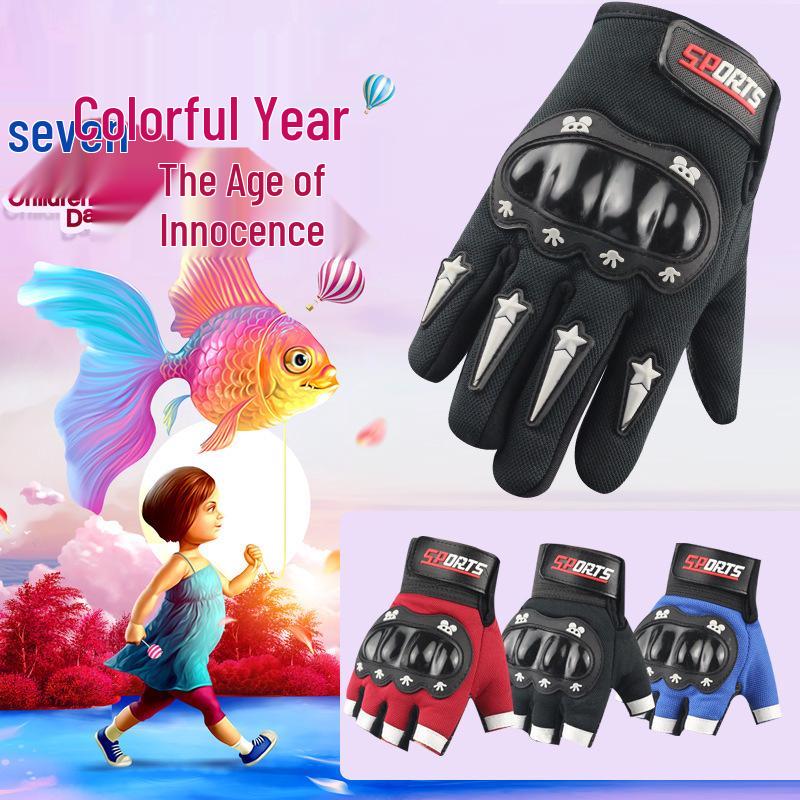 Kids' Tactical Half-Finger Motorcycle Gloves - Hard Shell Sports Cycling (Ages 5-12)