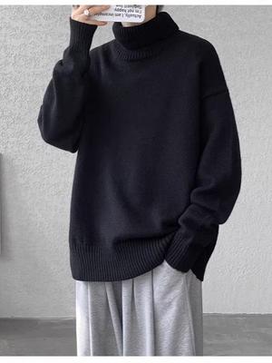 Men's Retro Wool High Neck Sweater - Thick, Cozy, Loose Fit, and Stylish for Autumn & Winter
