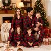 Conjunto de Pijama Xadrez de Natal Combinando para a Família com Gola Manga Longa Algodão Roupa de Dormir Conforto para Casa de Inverno