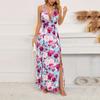 Dámská letní ohlávka bez zad Sexy dlouhé šaty s květinovým potiskem v bohémském stylu