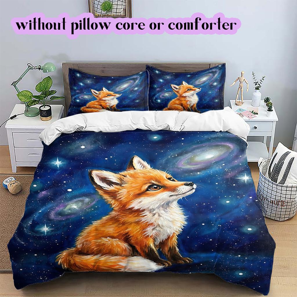 Space animals Pattern Bedding Quilt Set Quilt Cover Pillowcase Home Decoration Birthday Gift (1 * duvet cover + 2 * pillowcase, without core)