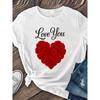 European Size Women'S Love You Rose Heart Print T-Shirt - Soft Breathable Fabric,Casual Round Neck Short Sleeve Top, Spring Summer Fall Casual Attire