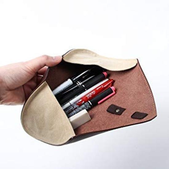 Casetă pentru creion studenți care lucrează adulți din piele naturală populare rotolo SUEDE rotolo piele de căprioară rulou trusa piele de căprioară maro [m+]Pencil bărbați femei