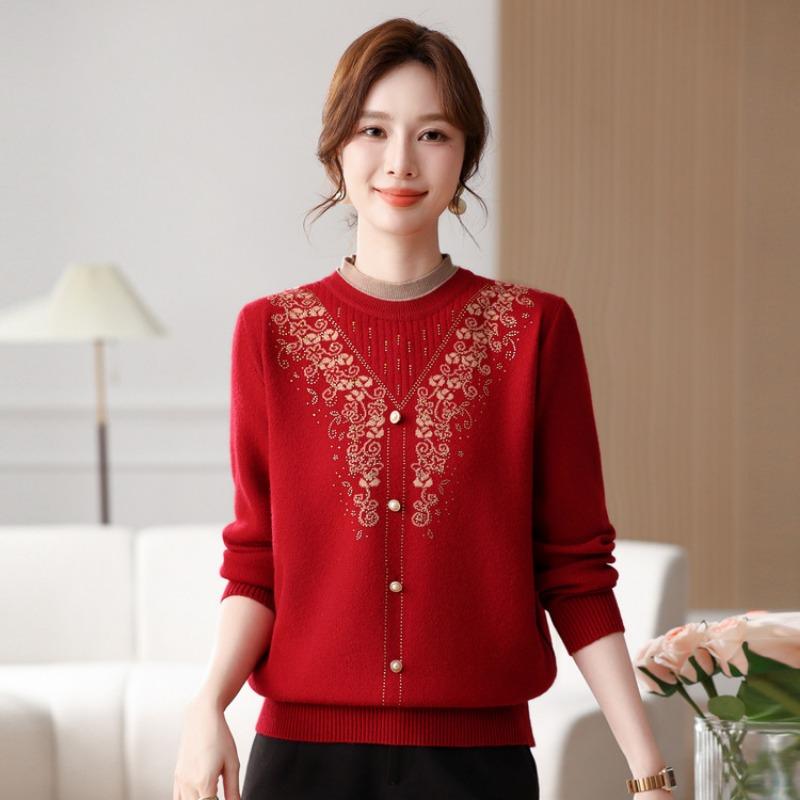 Mom's new autumn and winter tops, warm women's sweaters, middle-aged and middle-aged women's winter bottoms