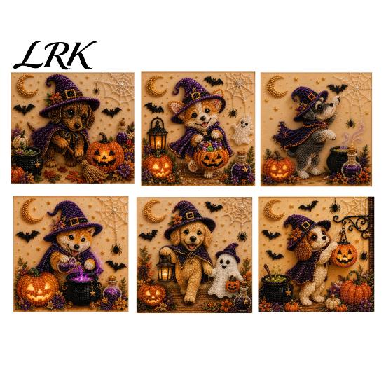 Halloween Puppy Witch Decor Faux Pearl Painting Kit, Ghost 3D Art Craft Stress Relief for Adults Beginners, Home Wall Decor, DIY Gift Cute Party