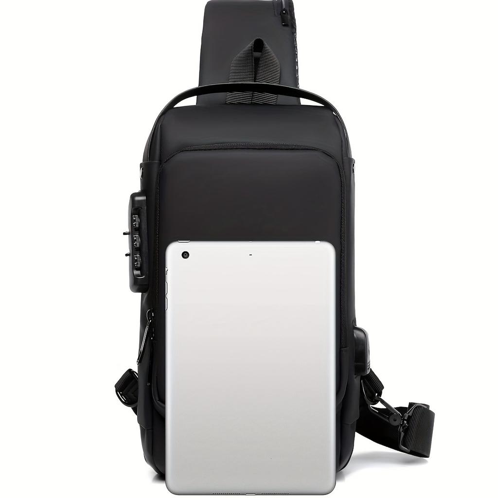 Men'S Anti-Theft Password Lock Chest Bag - Adjustable Shoulder Strap, Crossbody And Single Shoulder Bag, Casual Street Style