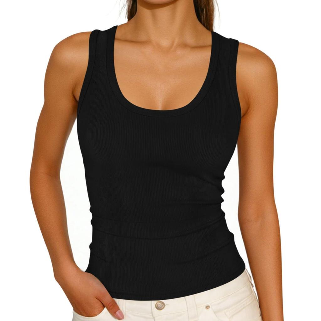 Camiseta sin mangas ajustada de punto acanalado con cuello cuadrado para mujer