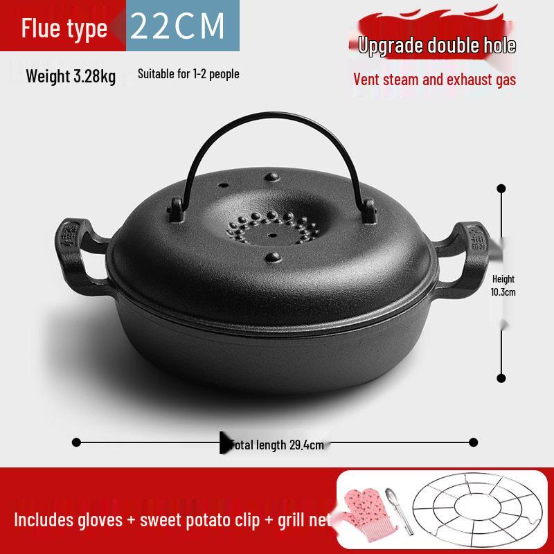 Thickened Cast Iron Sweet Potato Roasting Pot and Corn Grill