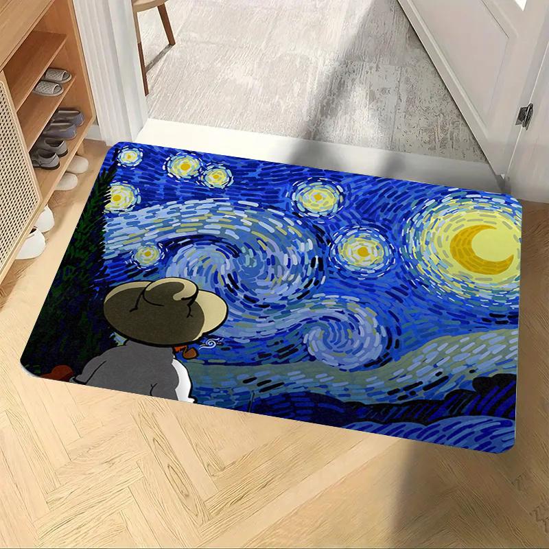 Vintage Art Doormat Van Gogh Oil Painting Design Door Mat WELCOME Rug Living Room Bedroom Kitchen Entry Foot Mat Indoor Nonslip