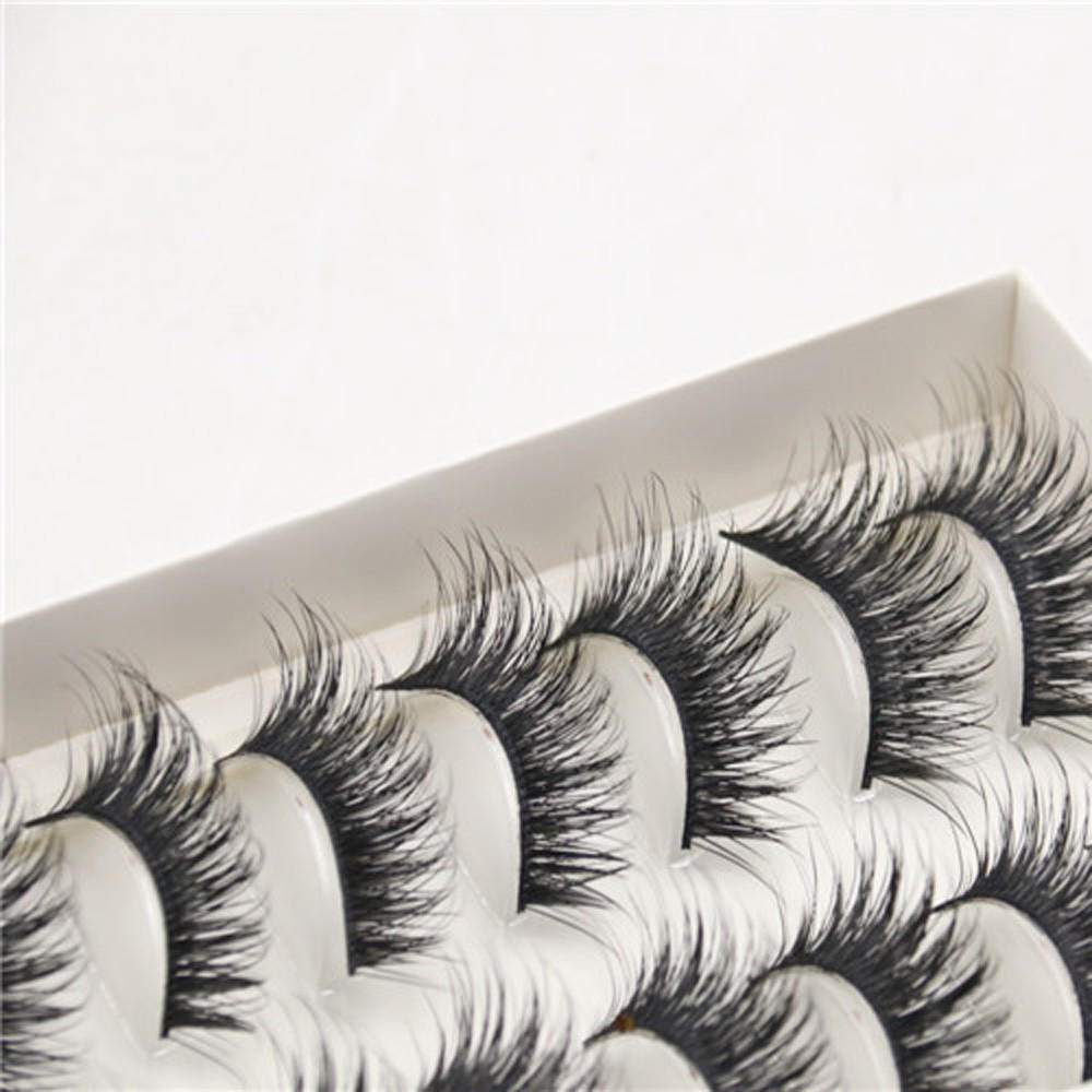 10 Pairs Thick Long Cross Party False Eyelashes Black Band Fake Eye Lashes