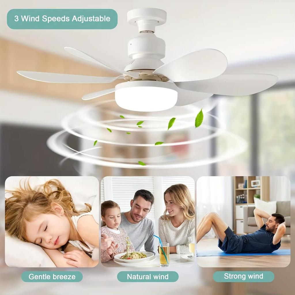 Ventilateur de Plafond E27 Moderne avec Lumière Télécommande Intelligente Sans Fil Mini Plafonnier Domestique pour Cuisine Salle à Manger Chambre Maison