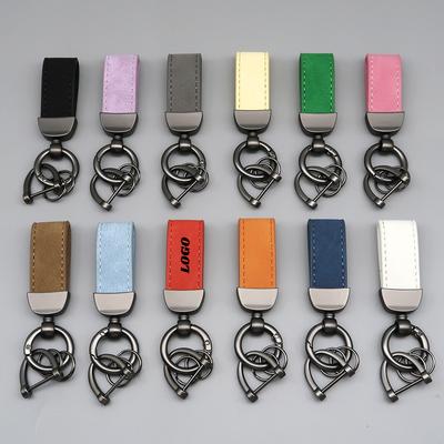 Vintage Custom Logo Suede Leather Car Keychain Personalize Name Numbers Anti Loss Short Keyring Laser Engrave Key Chain Ring