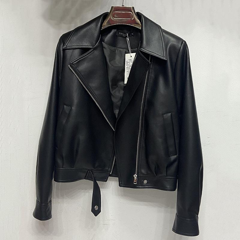 

Маленькие девочки осень новый женский пальто кожаная куртка высокого класса американский ретро искусственная кожа куртка короткая коричневая XL