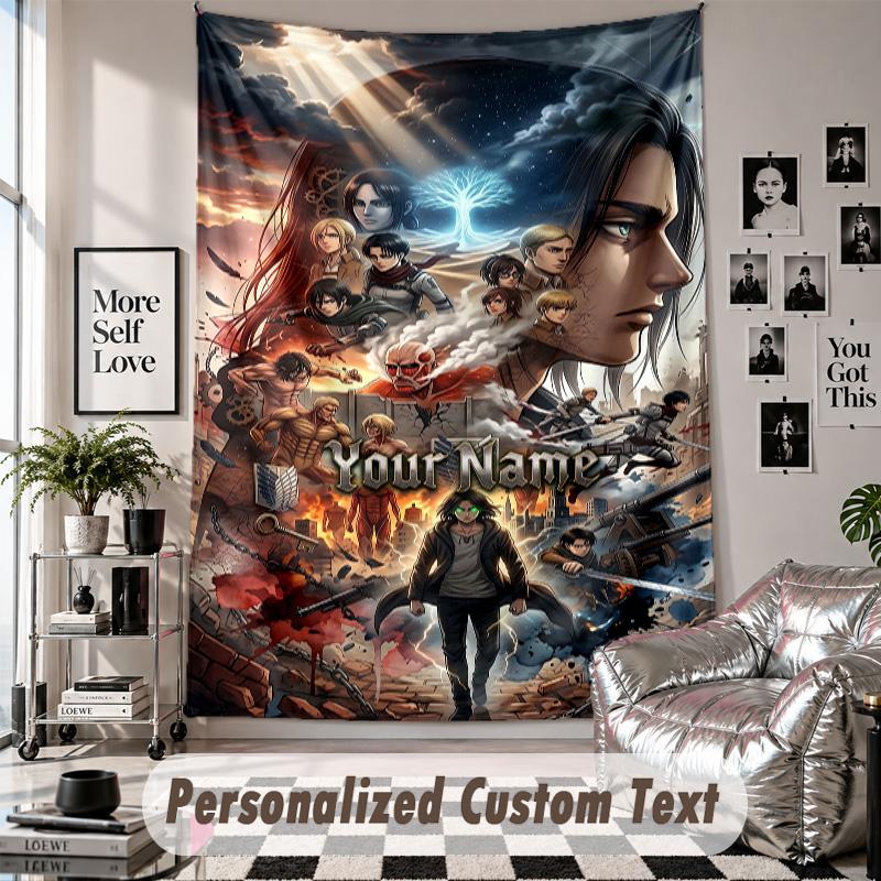 Wandbehang-Gobelin mit individuellem Namen & Text, Attack on Titan Dekorativer Gobelin für das Schlafzimmer