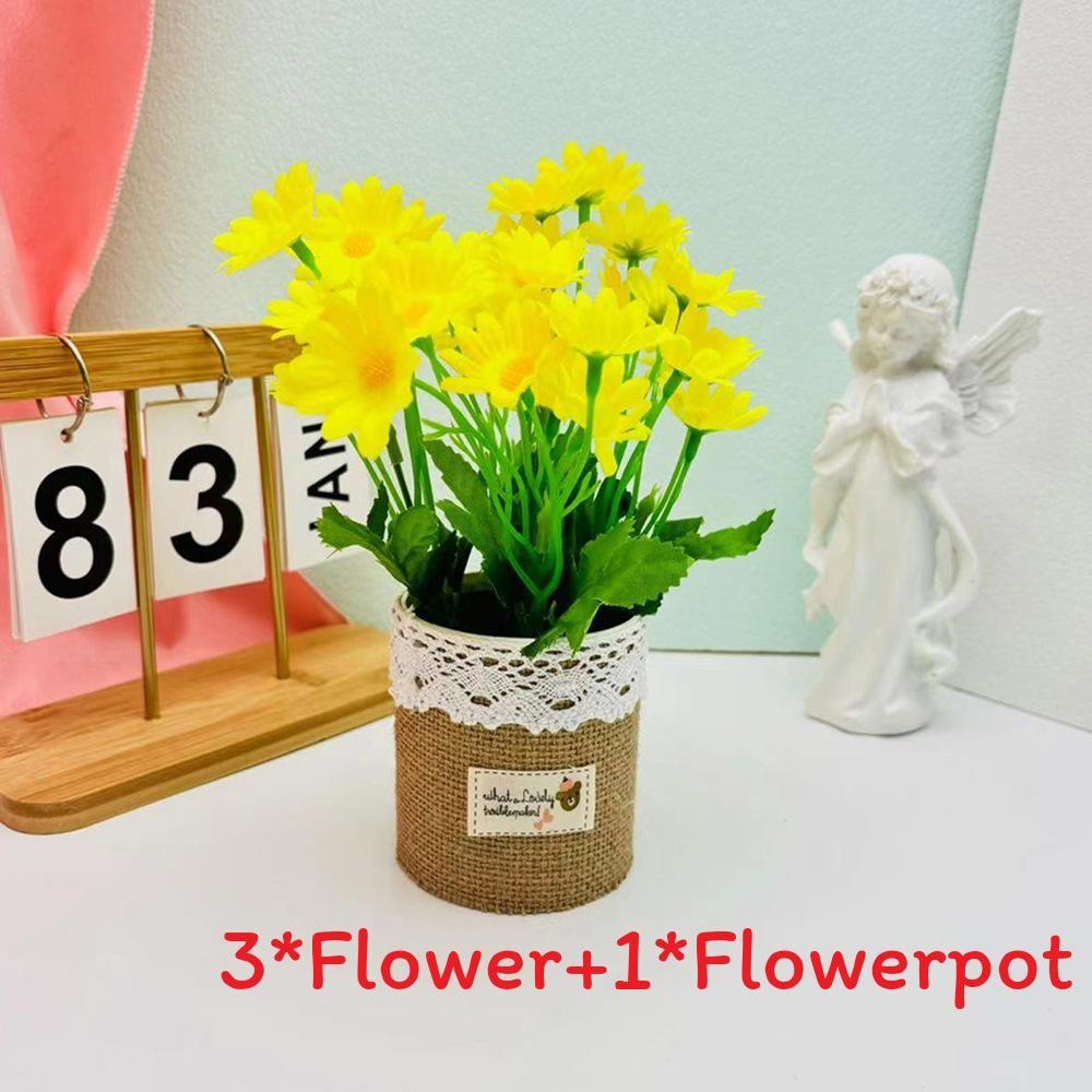 

Chrysanthemum Wild Flower Pot Simulated Green Plant Potted Plant For Home Office Yellow