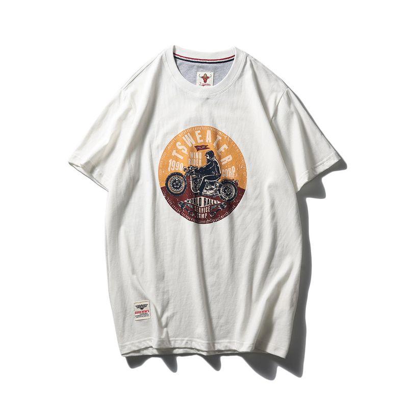 American Retro Short Sleeve T-Shirt Men's Pure Cotton Print Undershirt Trendy Trendy Bottoming Shirt Export Cattle Goods Cotton T-shirt