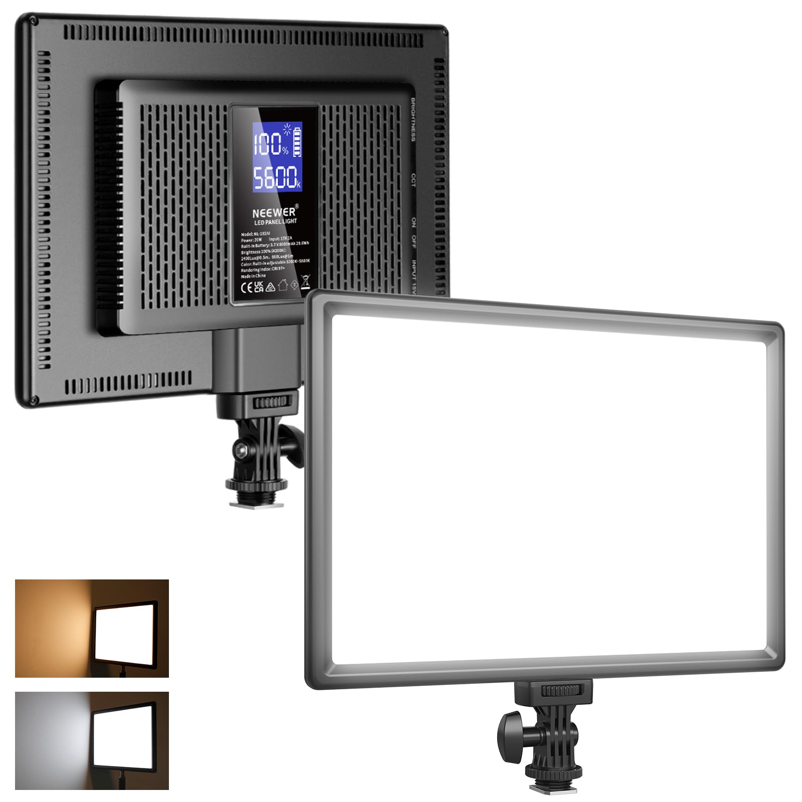 

NEEWER Video Light for Photography, 192 LED Beads, Ultra-Thin LED Panel, 20W, CRI 97+, Bi-Color, Dimmable (3200-5600K), Built-in 4000mAh Battery, Ligh