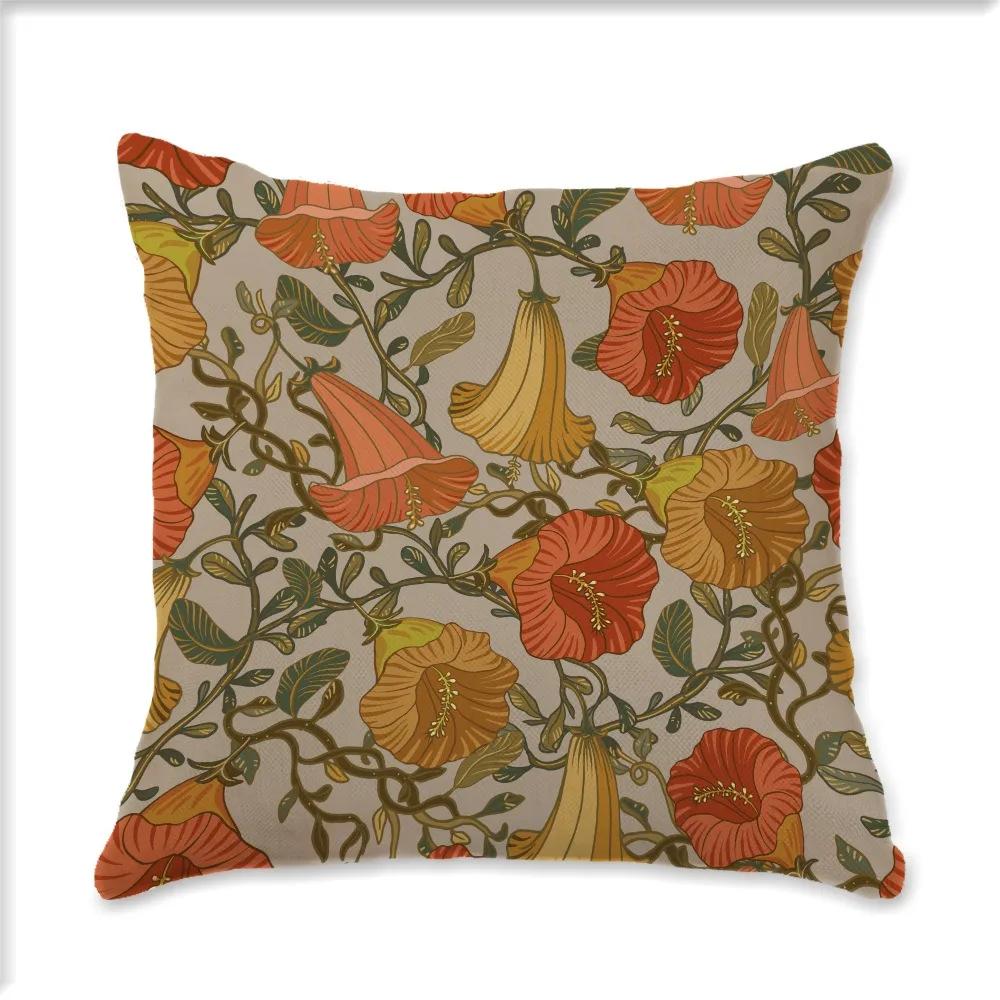 Vintage Plant Flower Style Single Side Digital Printing Bohemian Pillowcase Car Sofa Cushion Suite Bedroom Bedside Decoration