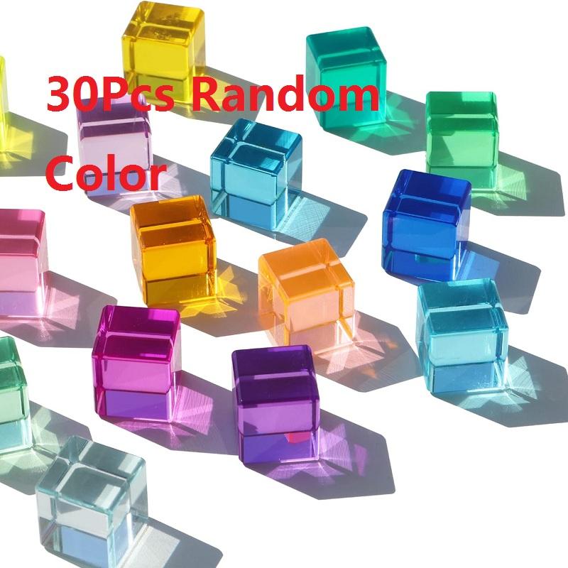 

30Pcs Rainbow Crystal Acrylic Cubes Stacking Gem Blocks Sensory Building Blocks for Learning Color Light Shadow Toy Kids