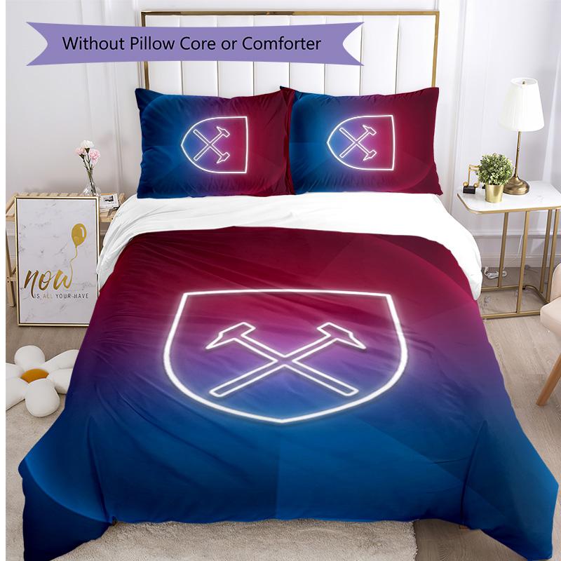 Set Lenzuola Stampato West Ham United Football 3 Pezzi, Comodo Set Copripiumino per Camera da Letto Amico della Pelle
