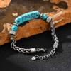 Trendy Natural Tiger Eye Stone Turquoise Bracelet for Men, Stainless Steel Adjustable Wristband, Punk Fashion Jewelry Gift
