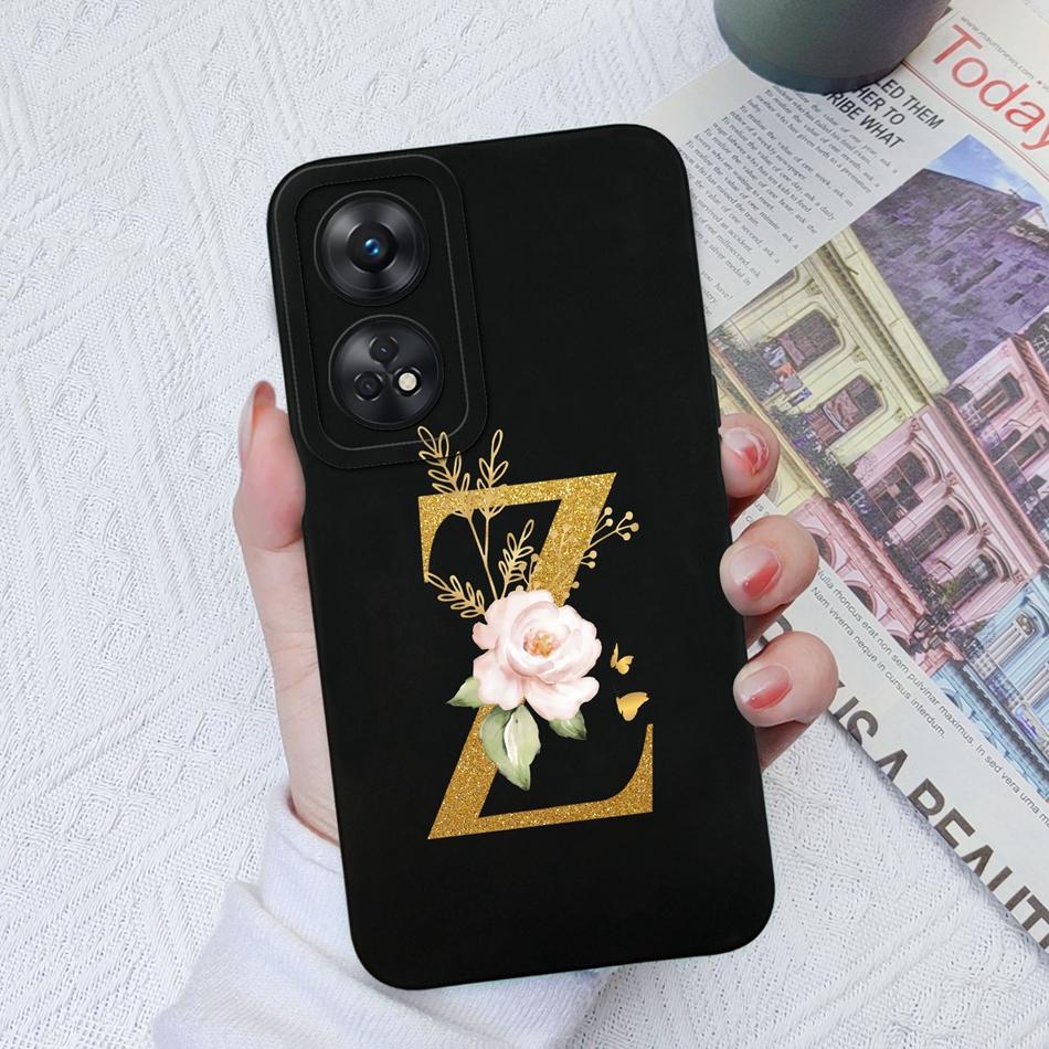 For Oppo Reno 8T 8Z Phone Case Personalized 26 Letter Liquid Silicone Anti Slip Black Cover For OPPO Reno8T 8 Z Lite Coque Funda