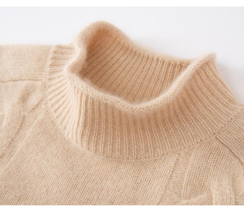 Five-Needle Three-Strand Cashmere Sweater: Autumn/Winter 2026 Thickened Turtleneck Women's Versatile Cable Knit Base Layer Sweater.