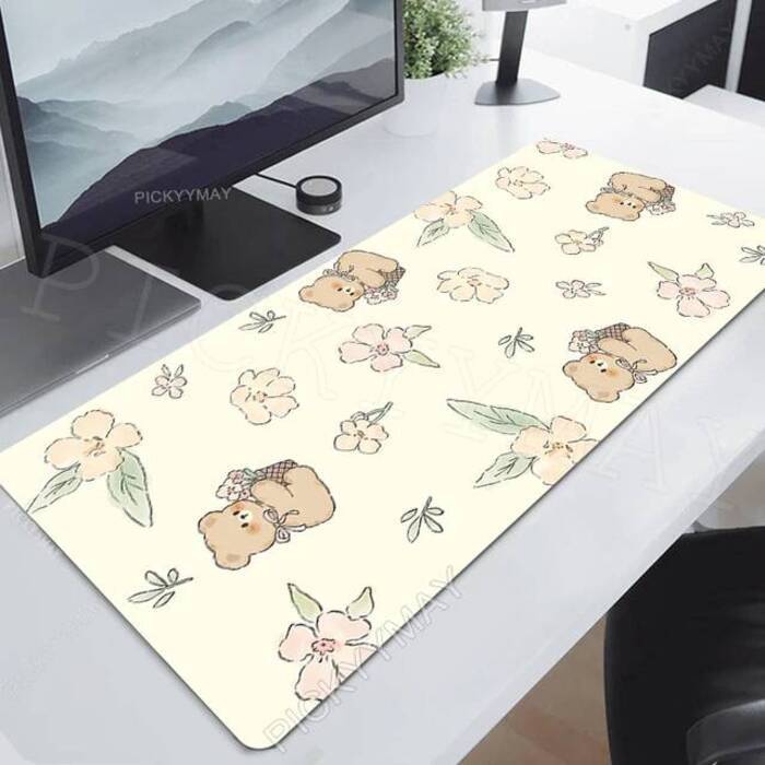 Cute Bunny Mouse Pad Purple Flower Large Gamer Mousepad Keyboard Mat XXXL Mouse Mats Kawaii Rubber Desk Pad Xcm Desk Rugs
