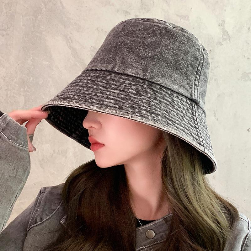 Bucket hat women's black sunscreen hat autumn and winter versatile autumn and winter bucket hat trendy face covering cowboy hat basin hat