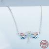 Colier cu pandantiv cu libelule smalț colorat din argint S925, lanț delicat pentru gât de insecte pentru femei, cadou de Ziua Îndrăgostiților