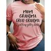 Women's Plus Size Pink 'MOM GRANDMA GREAT-GRANDMA' Print Tee 100% Polyester Slight Stretch Crew Neck All-Season Casual Top