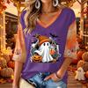Women's Halloween Print V-Neck 3/4 Sleeve Casual Blouse Top