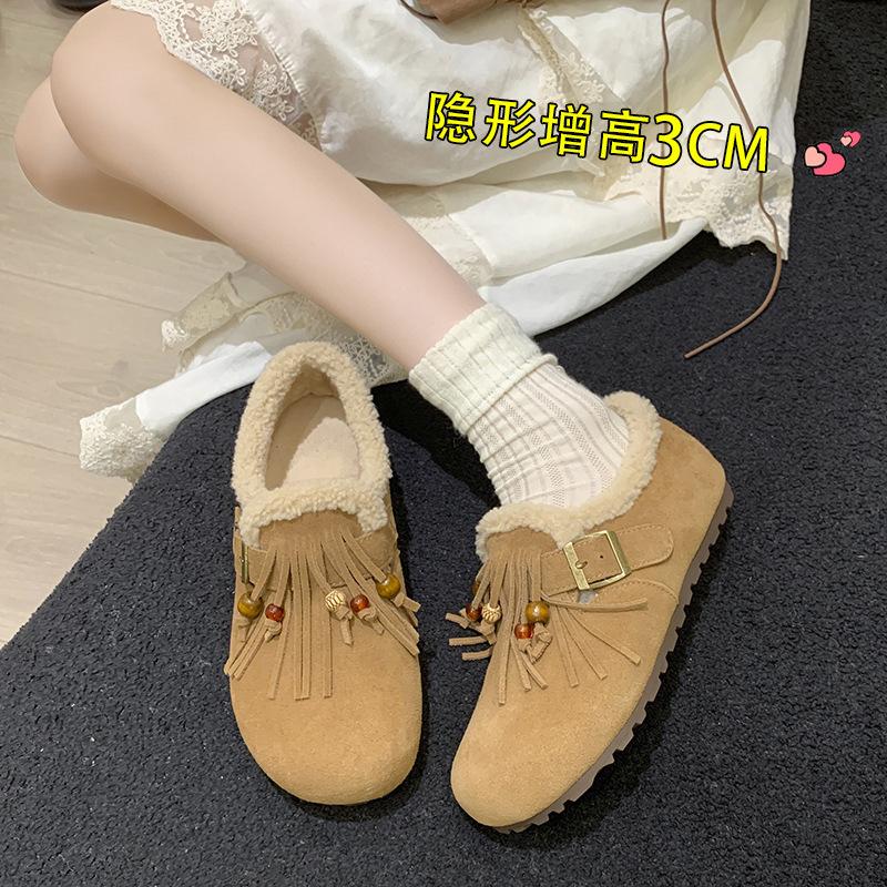 Retro velvet Birkenstocks women's autumn and winter thickened warm cotton shoes comfortable beanie shoes