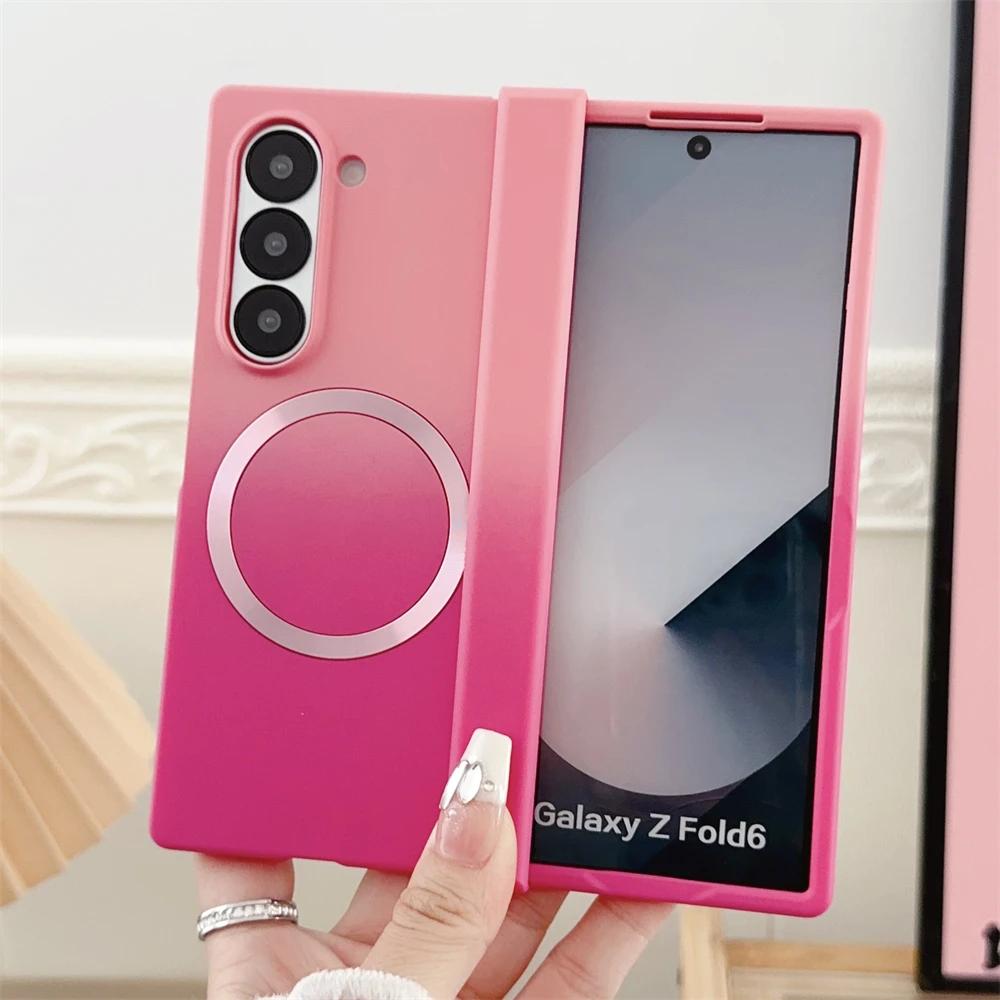 

Градиентный двухцветный магнитный чехол из жидкого силикона для телефона Samsung Galaxy Z Fold 7 6 5 4 3, мягкий, с беспроводной зарядкой, противоударный, защитный чехол Galaxy Z Fold6