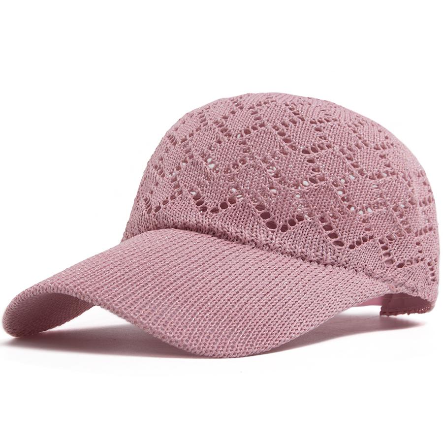 Casquette de Baseball en Tricot Creux Diamant pour Femmes, Visière Solaire en Maille d'Été, Casquette de Camionneur Vintage Décontractée pour Femme, Snapback pour Dame, Pour l'Extérieur Adjustable rose