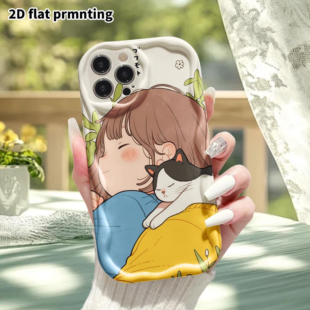 Phone Case: 2D Flat Design Suitable for iPhone 18 17 16 15 14 13 Pro Protective Case, Girls with Cats, Perfect Christmas and Halloween Holiday Gift