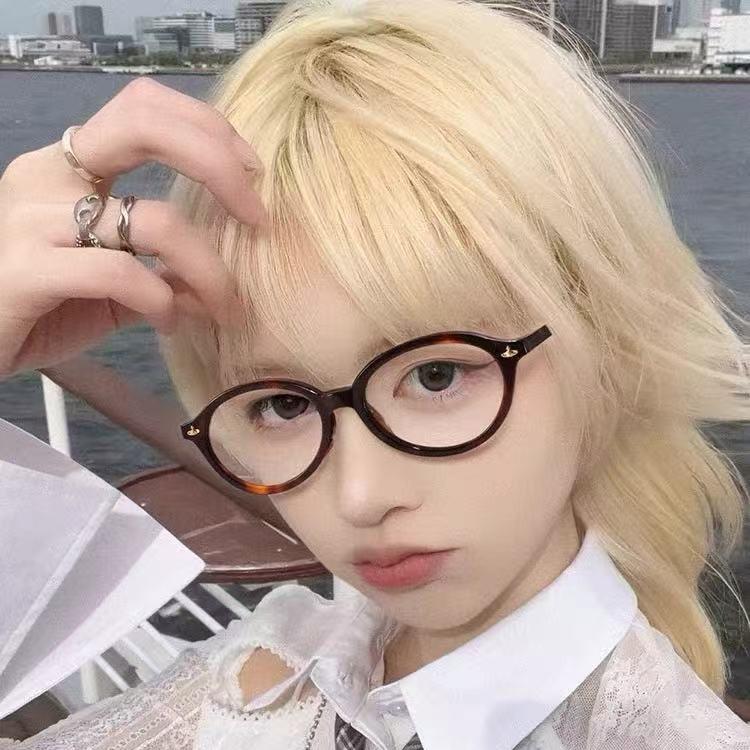 Coconut Diary Empress Dowager Nerd Glasses Female No Face Ultra Light Oval Hawksbill Frame Myopia Degree Can Be Matched