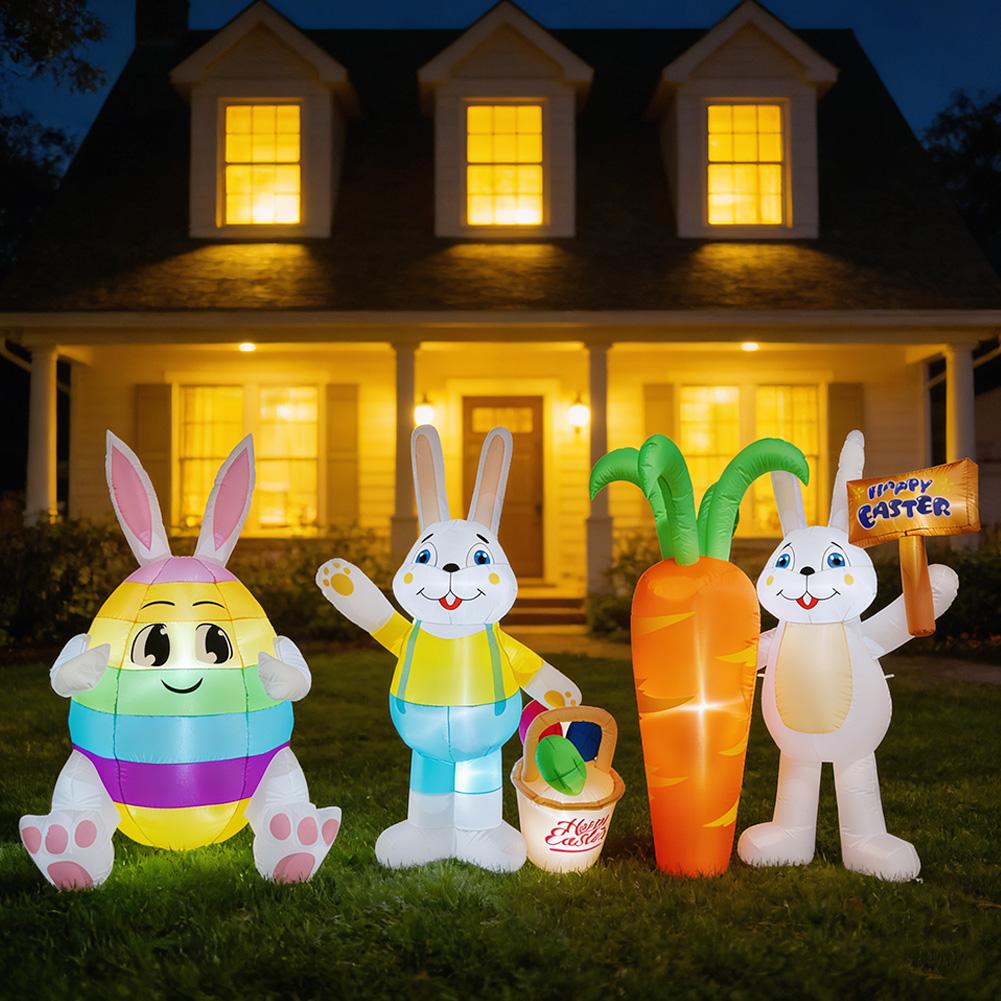 LED Waterproof Easter Light Yard Lawn Decor 1.5/1.8/2.1M Bunny/Carrot/Egg Figure Easter Universal Glowing Inflatable Decoration