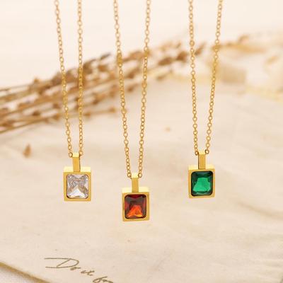 Elegant French-Style Color Zirconia Necklace with 18K Gold-Plated Titanium Clavicle Chain