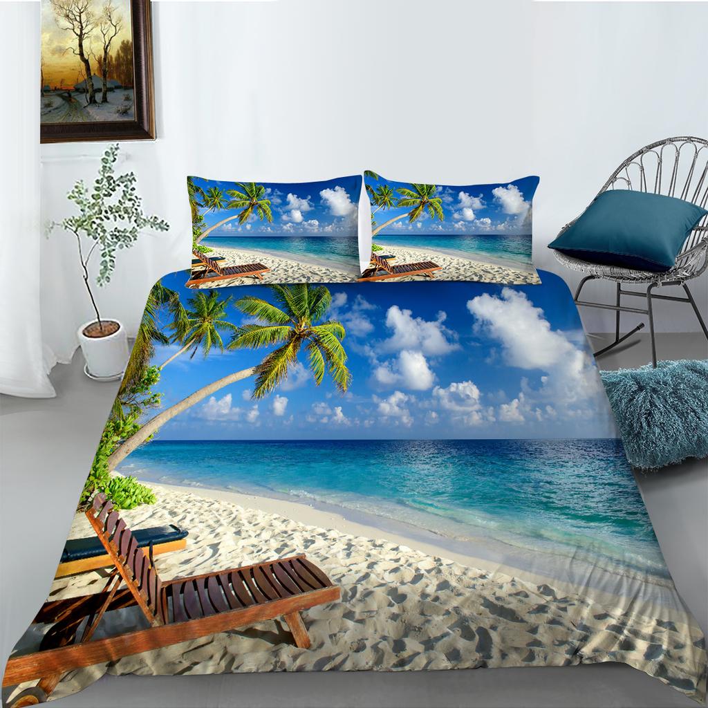 3D Natural Scenery Bedding Set, Landscape Printed Down Duvet and Pillowcase 2/3 Pieces, Washable and Quick Drying Home Decoration