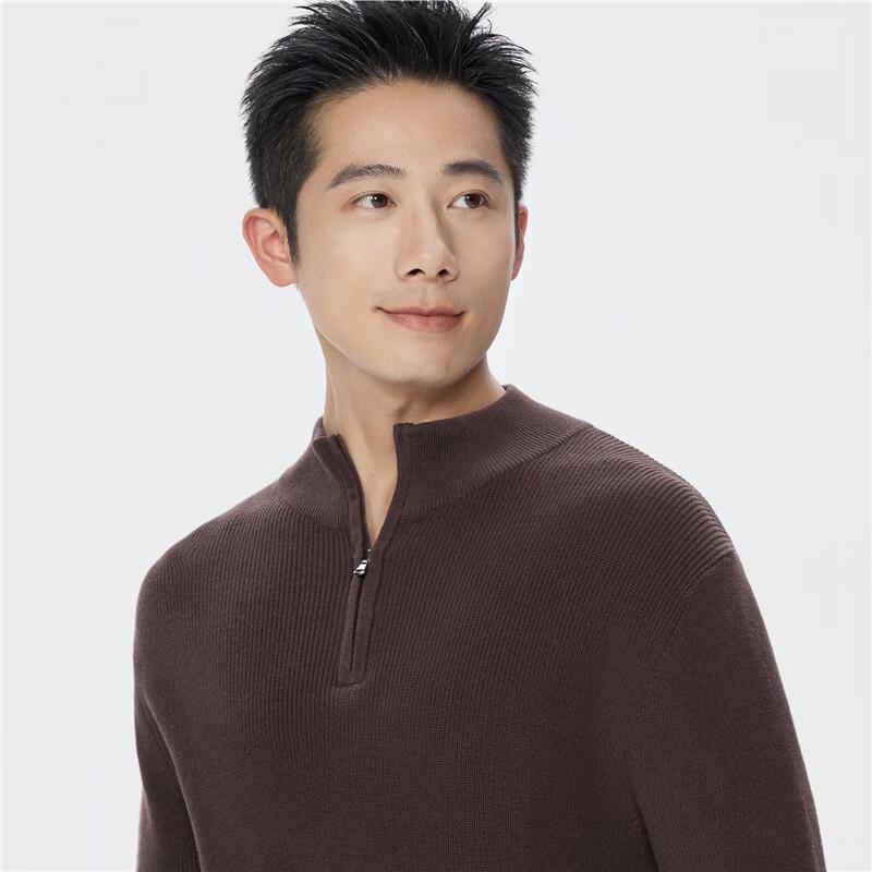 Giordano Men's Ribbed Combed Cotton Stand-up Collar Half-Zip Sweater