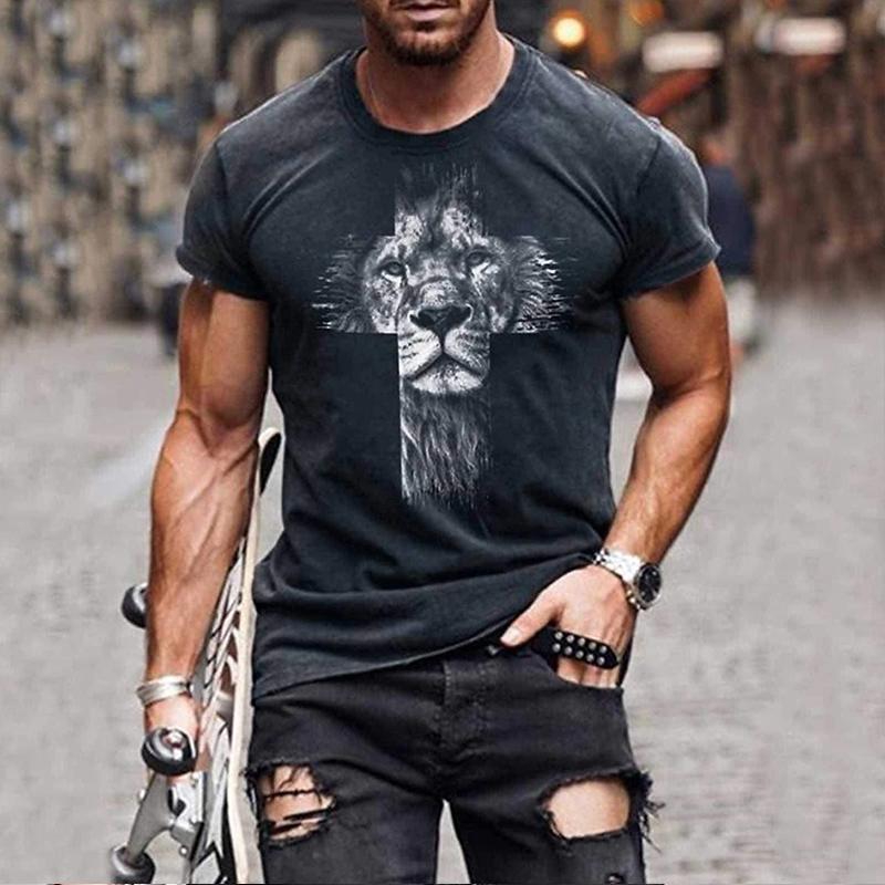 Nové letní pánské módní tričko s potiskem tygra